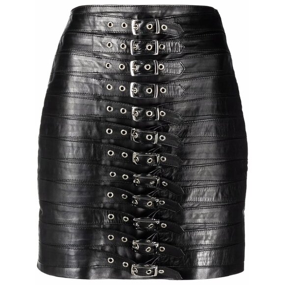 Manokhi Dita Mini Skirt in Black Leather - Picture 1 of 11